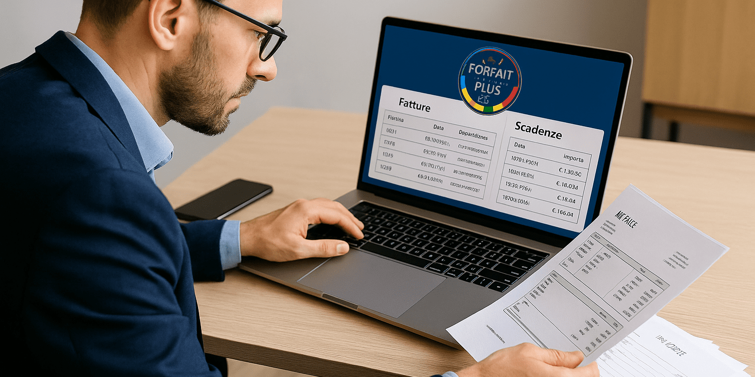 forfait-plus-fatture-scadenze-con-un-gestionale-excel Professionista che gestisce fatture e scadenze con gestionale excel Forfait Plus