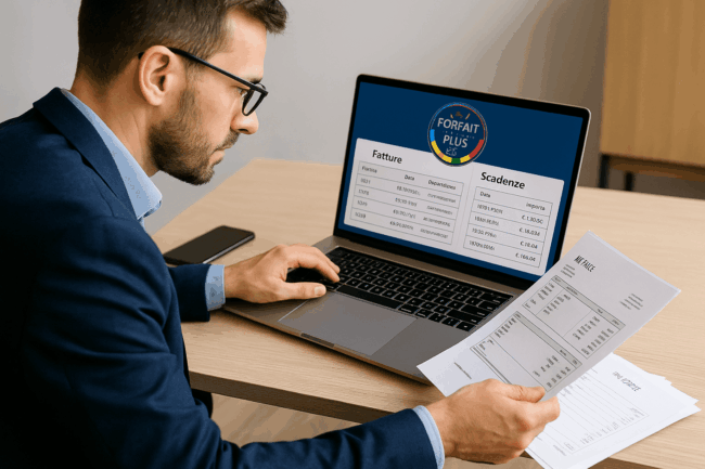forfait-plus-fatture-scadenze-con-un-gestionale-excel Professionista che gestisce fatture e scadenze con gestionale excel Forfait Plus